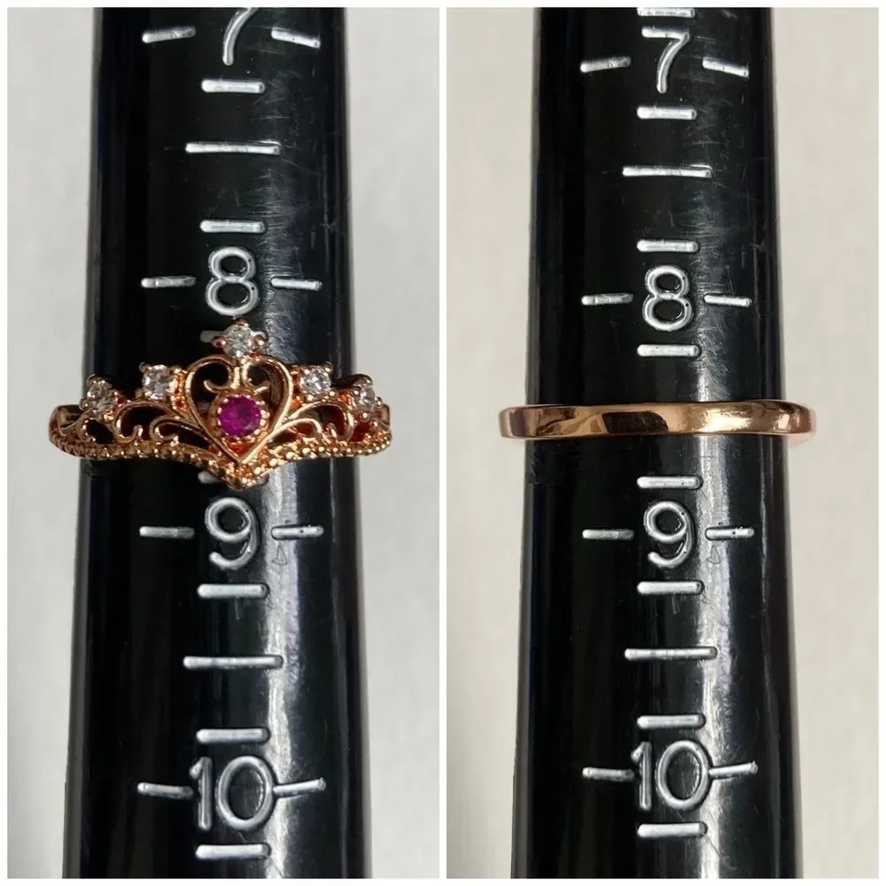 Size 8.5 Pink Sapphire Rose Gold Princess Crown Ring - Picture 6 of 7